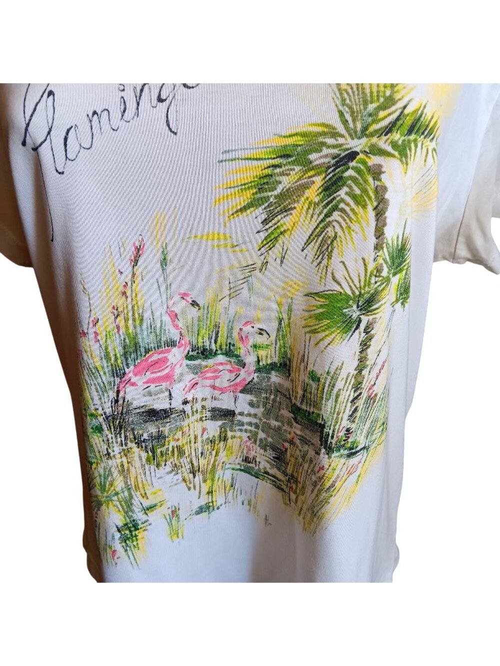 White Stag Womens T-shirt 12/14 Large Flamingo Cotton Polyester Short Sleeve